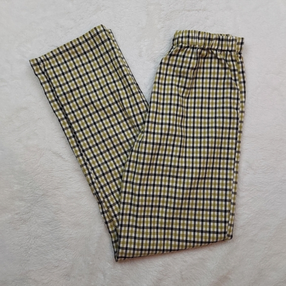 Brandy Melville Pants - Brandy Melville Green Cream Black Plaid High Rise Straight Leg Pants